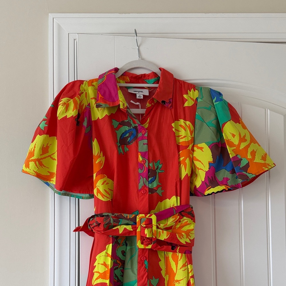 Floral Coral Maxi Shirt Dress with Belt - Picture 4 of 16